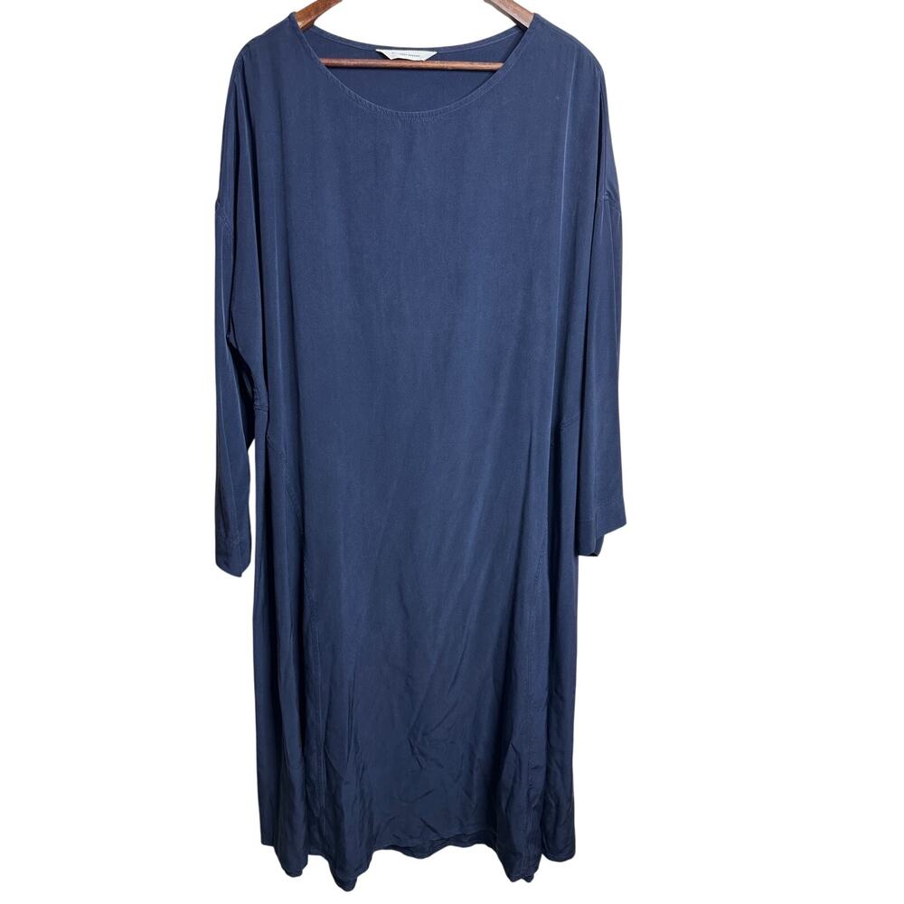 Elizabeth Suzann Artist Dress size XL 100% Silk Oversized Cocoon Maxi Navy Blue